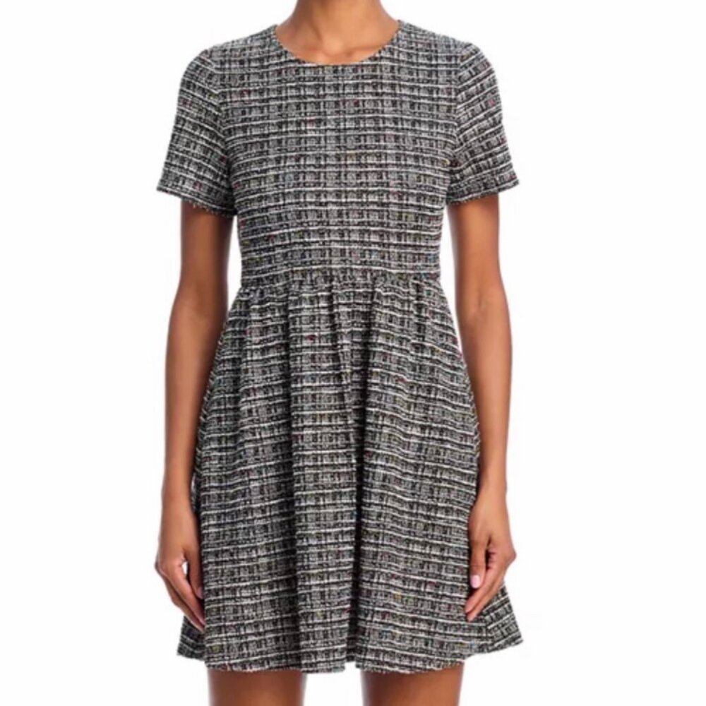 Aqua Tweed Short-Sleeve Mini Dress